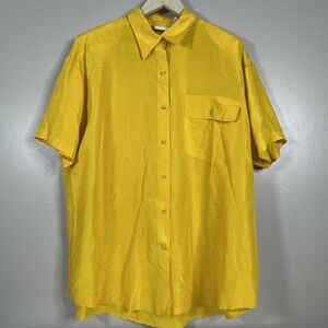 Vintage Backroad Blues Button Up Womens 22W 100% Silk Shoulder Pads 90's Y2K